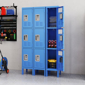 English Elm 66"H Metal Lockers 3-Door Blue with Ventilation, Mirrors & Anti-Pry Locks for Gym Office School Home Garage T2398P342713