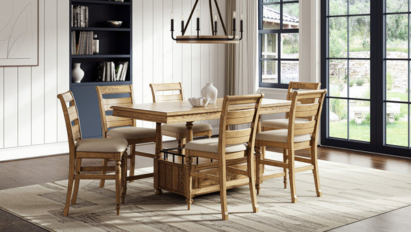 English Elm Ladder Solid Wood Counter Stool with Upholstered Seat, Ladder-Back Comfort and Turned Legs, Warm Finish Caramel 45 L x 21.5 W x 13 H B2699P355204