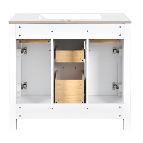 English Elm 72'' Modern Bathroom Vanity Set With Ceramic Sink, Solid Wood Frame, Ample Storage & Sleek Design N710SS00011K