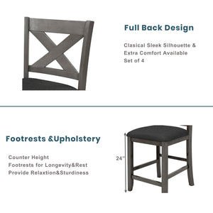 English Elm TOPMAX Counter Height Rustic Farmhouse 5-Piece Dining Set for 4 with Stacked Storage Shelves, Beige Upholstery Gray SP001134AAE