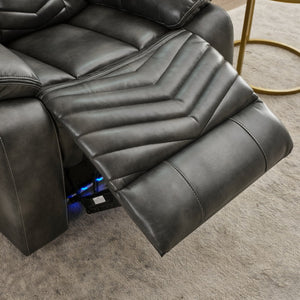 English Elm M073 Three Piece Faux Leather Reclining Sofa Set with Led Base Lighting Living Room Grey W1805S00174