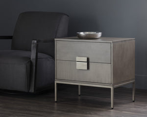 Sunpan Jade Nightstand - Elegant Acacia Wood Design with Dual Drawers for Stylish Bedroom Storage Solutions Antique Silver / Ash Grey