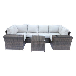 English Elm 4-Person Fully Assembled Wicker Patio Set With Plush Cushions & Glass Coffee Table For Luxury Relaxation B120S00210