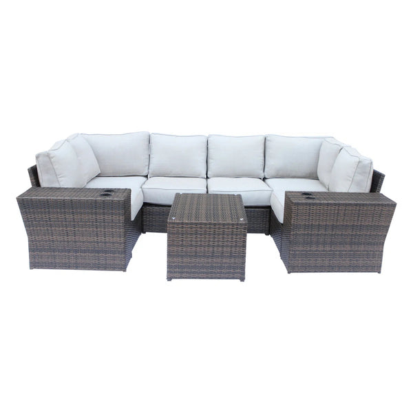 English Elm 4-Person Fully Assembled Wicker Patio Set With Plush Cushions & Glass Coffee Table For Luxury Relaxation B120S00210