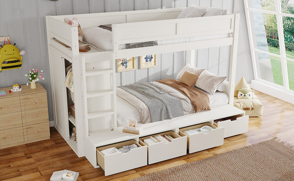 English Elm Twin Triple Bunk Bed Metal L-shaped Frame Sleeps Three Kids White Finish Ivory W1580S00643