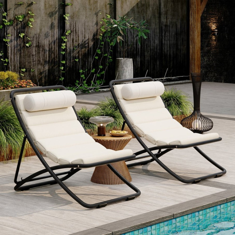 English Elm Trexm Rattan Wrapped Folding Outdoor Lounge Chair Set with Cushion and Adjustable Recline Black N715P428435D