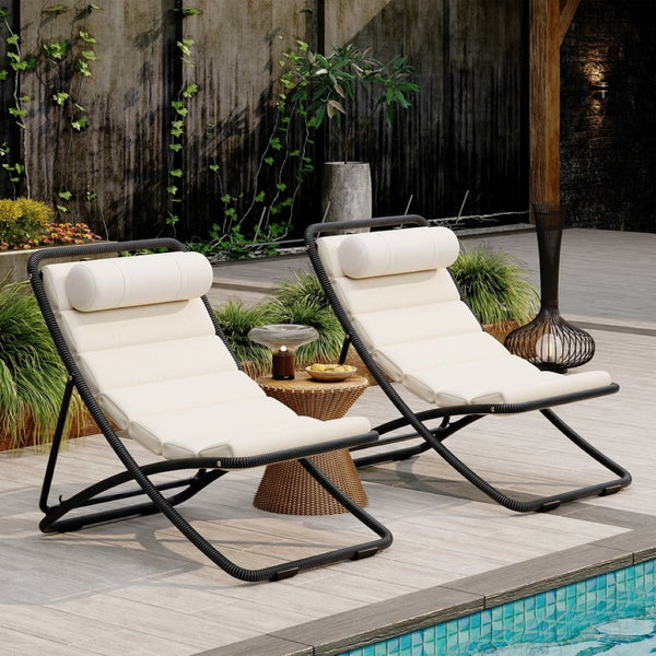 English Elm Trexm Rattan Wrapped Folding Outdoor Lounge Chair Set with Cushion and Adjustable Recline Black N715P428435D
