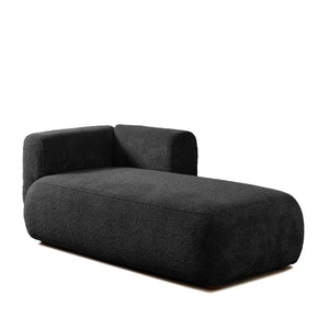 English Elm Upholstered Boucle Chaise Lounge with Wooden Legs for Bedroom or Living Room W5515P437363