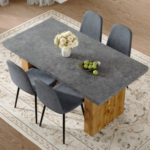 English Elm Table and Chair Set.Cozy Modern Mdf Dining Set -67"X35.4" With 4 Comfortable Dark Grey Linen-Cotton Dining Chair With Round Corner Design.Suitable For Home Dining Rooms,Hotels,Other Commercial Spaces.