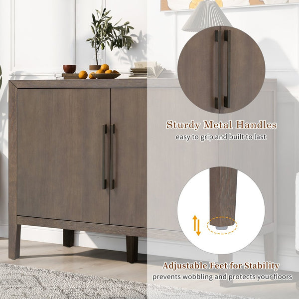 English Elm U_style Farmhouse Pine Veneer Buffet Cabinet with Double Doors for Kitchen or Entryway Brown N711P410389D