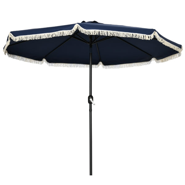 English Elm Outsunny 9ft Ruffled Fringe Patio Umbrella Vented Canopy Crank Tilt Resort Style W2225P200479