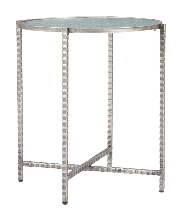 Zuo Modern Vetro Side Table Silver - Modern Elegance With Rippled Glass & Hammered Steel For Any Space Silver Glass,Steel 110749-zuo-modern