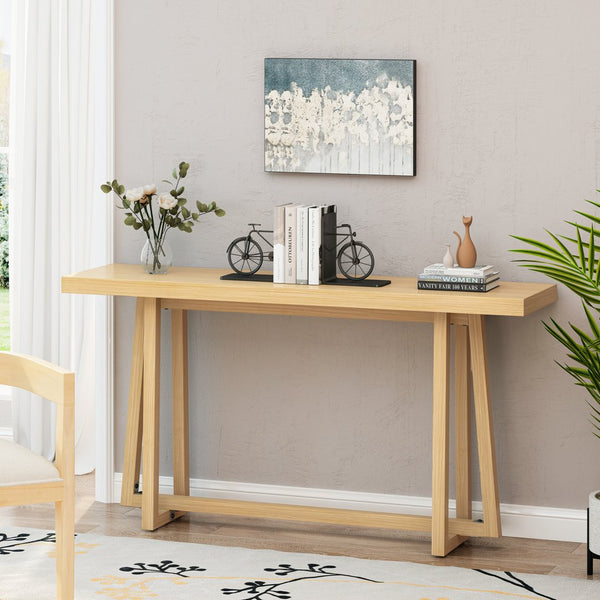 English Elm 59.84'' Console Table with Sturdy Construction and Weather-Resistant Finish for Entryway, Patio, Hallway Natural W757P246484