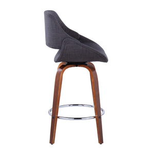 English Elm Fabrico 26" Mid-Century Modern Counter Stool Set Of 2 In Walnut Wood & Charcoal Fabric For Stylish Seating B202S00249