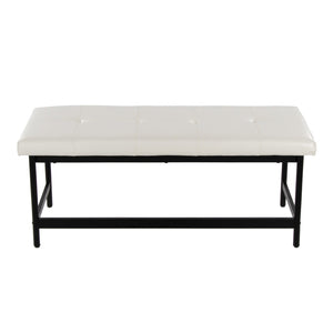English Elm Bench Upholstered in Faux Leather with Powder Coated Frame for Bedroom or Entryway Black,White B202S02137