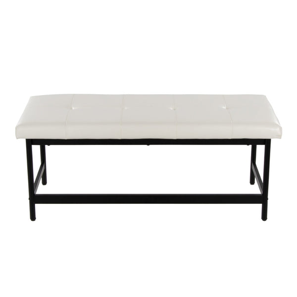 English Elm Bench Upholstered in Faux Leather with Powder Coated Frame for Bedroom or Entryway Black,White B202S02137