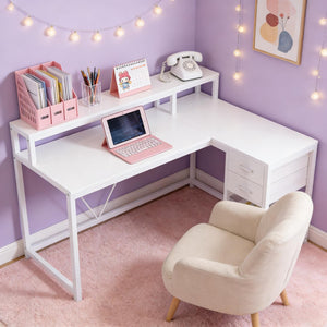 English Elm Writing Desk with Five Drawers Reversible Cabinet Home Office Vanity Workstation T3971P450832