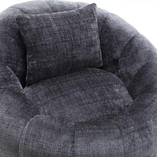 English Elm UNITED Cloud-Luxe Chenille Memory Foam Bean Bag Chair with Ottoman and Pillow for Ultimate Comfort Gray W1568P361697