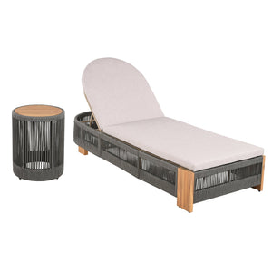 English Elm Christopher Knight Home® - Outdoor Chaise Lounge Set With Beige Cushions, Adjustable Backrest, And Teak-Look Side Table N770S595G96B33G