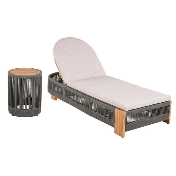 English Elm Christopher Knight Home® - Outdoor Chaise Lounge Set With Beige Cushions, Adjustable Backrest, And Teak-Look Side Table N770S595G96B33G