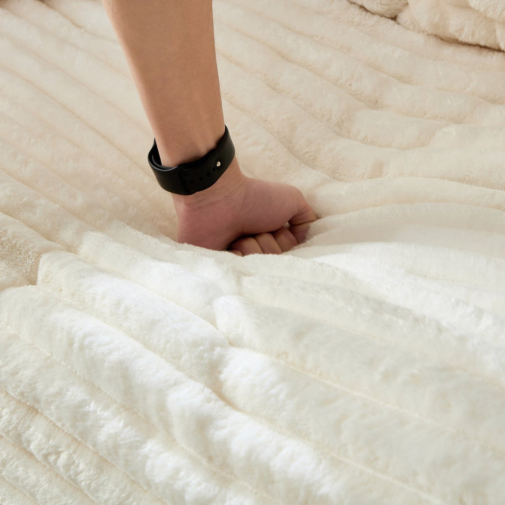 English Elm Plush Corduroy Ottoman with High-Density Foam and Solid Wood Frame, Versatile Seat Table Storage Beige+White W1885P336065