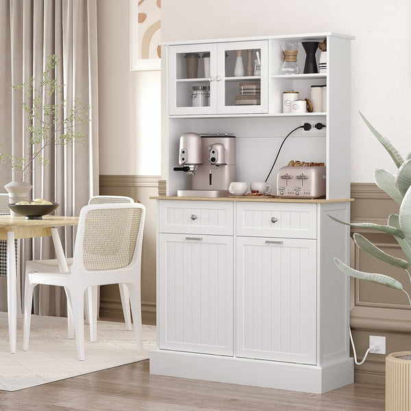 English Elm Homcom 68" Versatile Kitchen Pantry Cabinet With Charging Station, Adjustable Shelves & Trash Bins W2225P229349