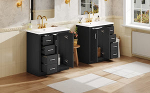 English Elm 60'' Bathroom Vanity Set With Ceramic Sink - Solid Wood Frame, Soft-Close Drawers & Ample Storage N710SS00001B