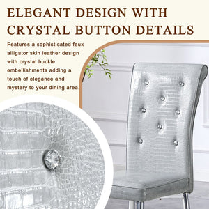 English Elm A Set of 2 Crystal Button Faux Leather Dining Chairs with Embossed Croc Texture W3226P340254