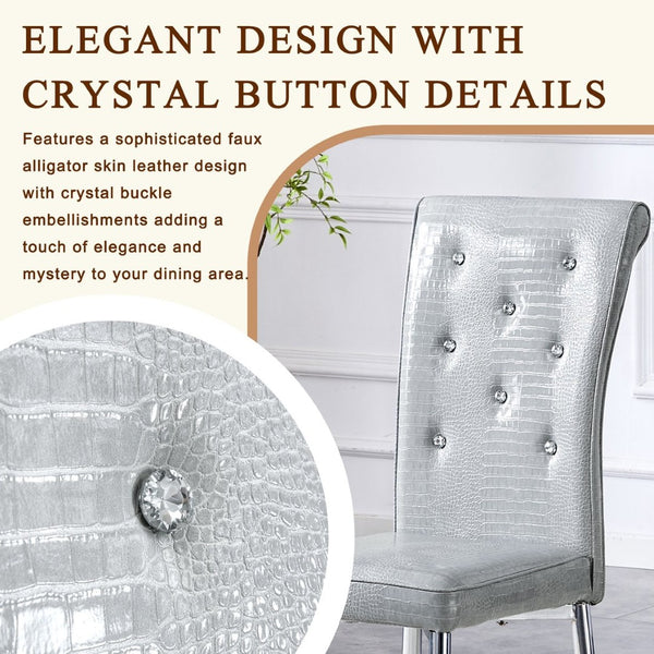 English Elm A Set of 2 Crystal Button Faux Leather Dining Chairs with Embossed Croc Texture W3226P340254