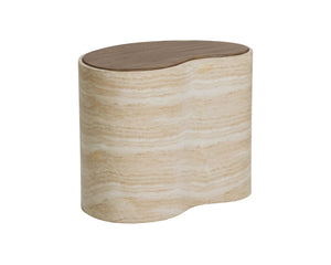 Sunpan ISHIKO Coffee Table - Sculptural Design with Warm Wood Top & Travertine Base for Modern Living Spaces 112578