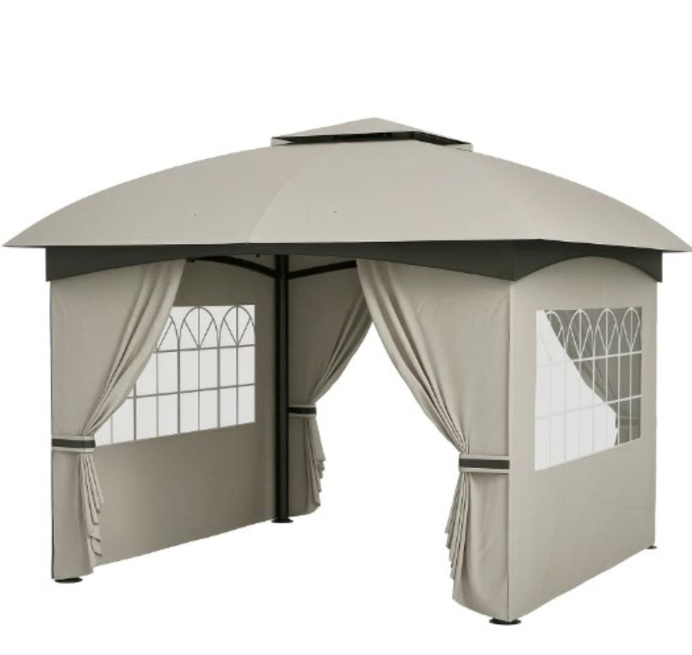 English Elm Double Tier Outdoor Gazebo with Arched Windows Steel Frame and Uv Resistant Polyester Canopy Light Gray T3971P426840