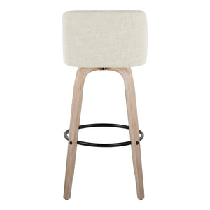 English Elm Fixed-height Barstools Whitewashed Bent Wood Cream Upholstered Seat Black Footrest Pair B202S00666