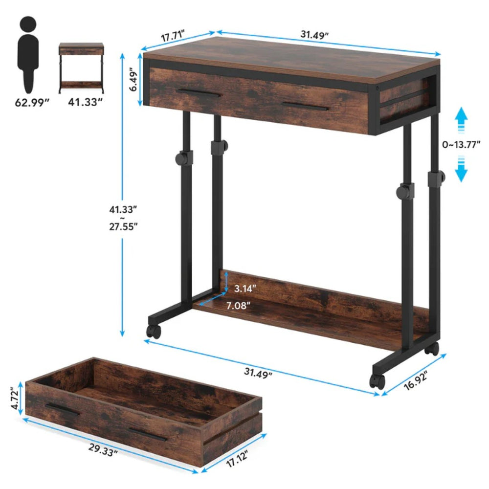 English Elm Office Rolling Desk Height Adjustable Standing Workstation with Keyboard Tray Small Spaces T3971P446523