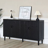 Modern Black Wooden Storage Cabinet with 4 Doors, Free Standing Buffet Sideboard for Bedroom, Kitchen, Home Office