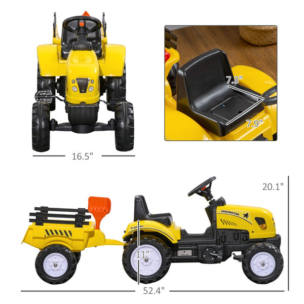 English Elm Aosom Kids Pedal Tractor with Rear Trailer Shovel Rake and Horn for Backyard Fun W2225P217065