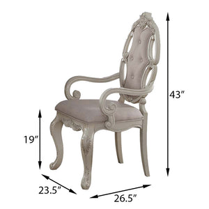 English Elm Beige Antique White Button-Tufted Arm Chairs Set of 2 with Cabriole Wood Legs, Classic Dining Elegance B062P185674