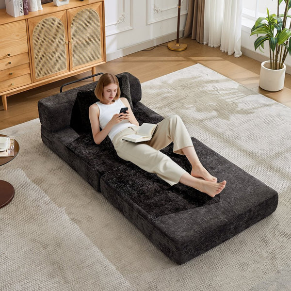 English Elm Compression Convertible Floor Sofa Bed - Versatile Modular Seating & Sleeping Solution In Black W3723P345653