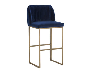 Sunpan Nevin Barstool - Modern Elegance with Comfort and Antique Brass Legs for Stylish Dining Spaces Sapphire Blue