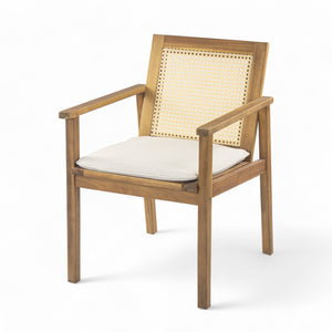 English Elm Christopher Knight Home® - Preston Acacia Outdoor 7PC Dining Set with 6 Beige Cushions, Weather‑Resistant Wood Table for Patio PRESTON7PDSET