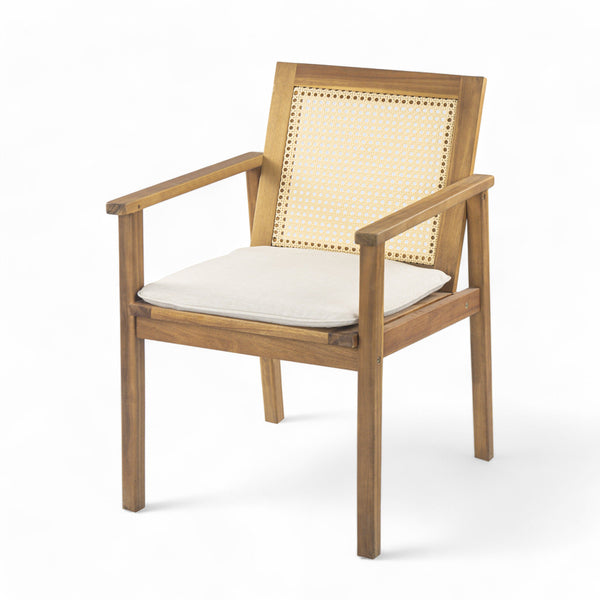 English Elm Christopher Knight Home® - Preston Acacia Outdoor 7PC Dining Set with 6 Beige Cushions, Weather‑Resistant Wood Table for Patio PRESTON7PDSET