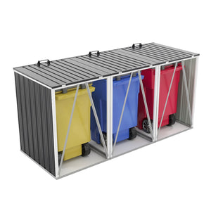 English Elm Garbage Bin Shed Galvanized Steel Enclosure Fits Three Cans with Lockable Waterproof Lid Dark Gray W1598P357716