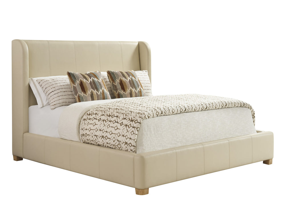 Lexington Summerland Wingback King Bed Ivory Semi-aniline Leather Tailored Upholstered Frame 940-144C