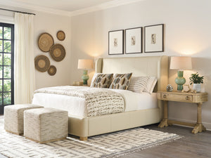 Summerland Wingback King Bed Ivory Semi-aniline Leather Tailored Upholstered Frame
