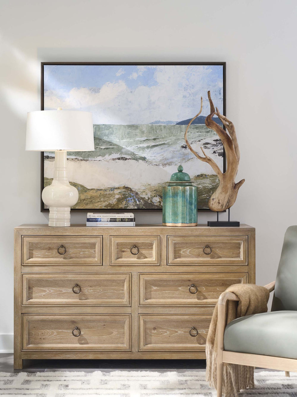Lexington Sullivan White Oak Double Dresser with Bronze Ring Pulls and Soft Close Drawers 940-222