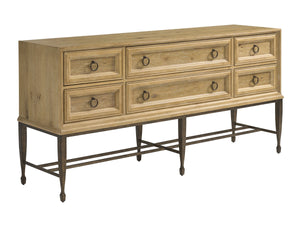 Lexington Birnam White Oak Veneer Sideboard with Six Drawers and Metal Tapered Leg Base 940-869