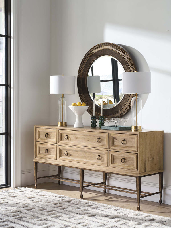 Lexington Birnam White Oak Veneer Sideboard with Six Drawers and Metal Tapered Leg Base 940-869
