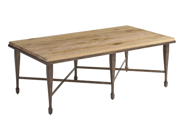 Lexington Catalonia Solid White Oak Plank Top Coffee Table with Hammered Bronze Metal Base 940-943