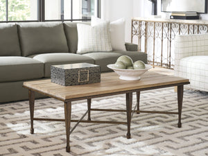 Lexington Catalonia Solid White Oak Plank Top Coffee Table with Hammered Bronze Metal Base 940-943