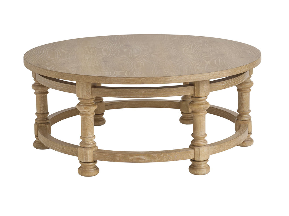 Lexington Hollister Round Oak Veneer Cocktail Table with Turned Legs for Living Room 940-945