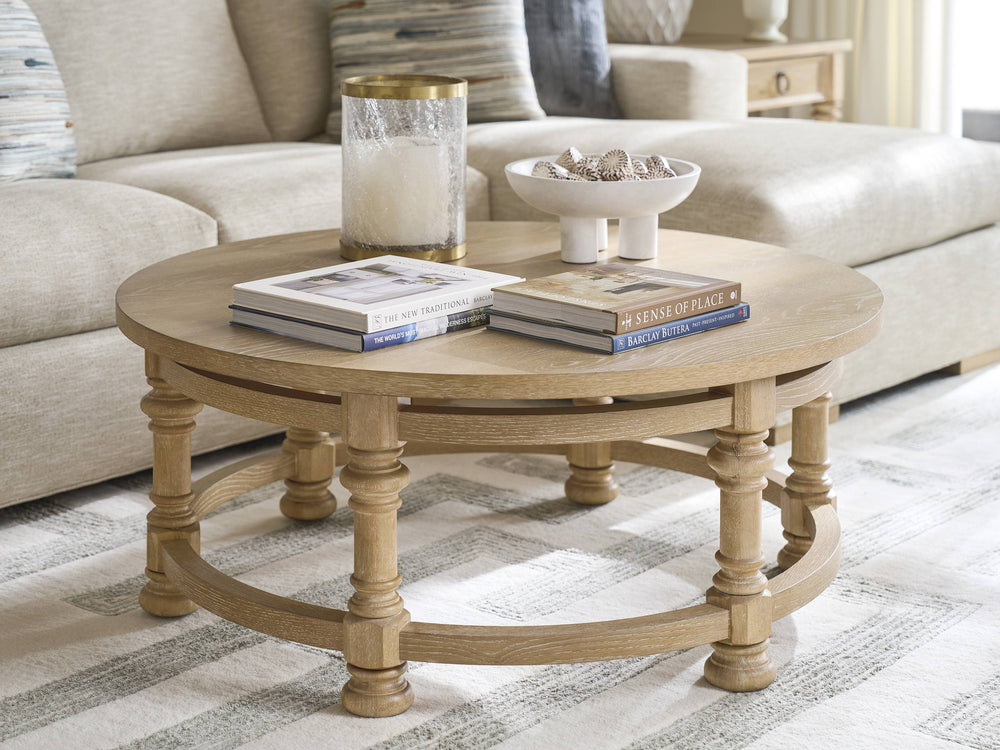 Lexington Hollister Round Oak Veneer Cocktail Table with Turned Legs for Living Room 940-945